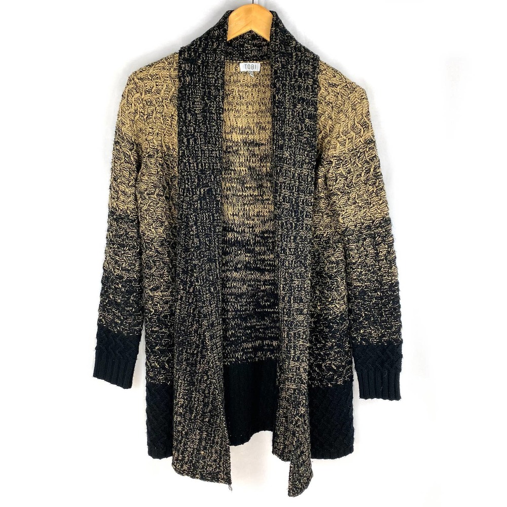 Tobi Long Cardigan Brown Black Gradient Oversized Chunky Knit Duster Sweater S